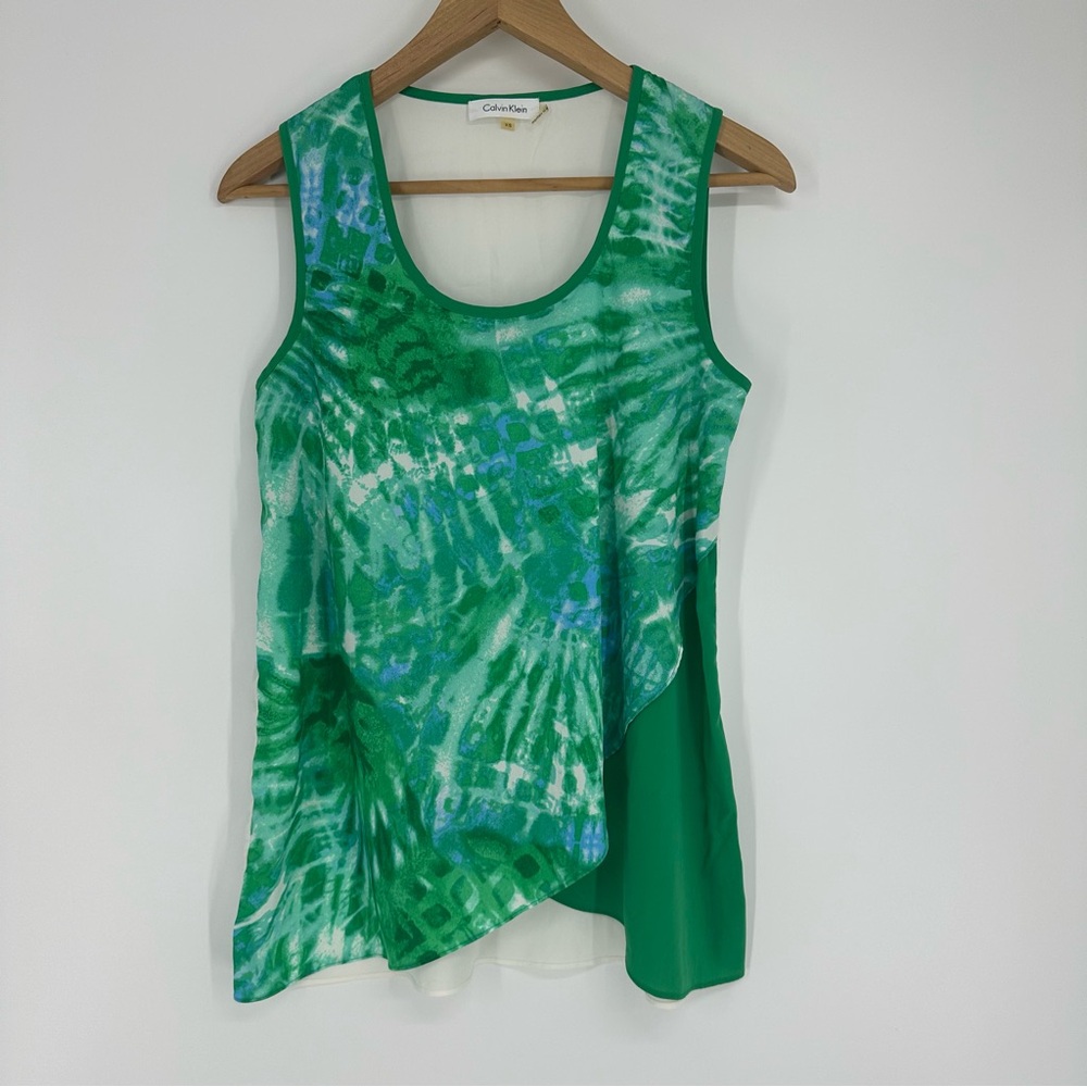 Calvin Klein Green White Top Sleeveless Size XS